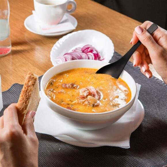 Matte Black Thick Heavy-Weight Soup Spoons, Stainless Steel Soup Spoons, - Picture 6 of 7